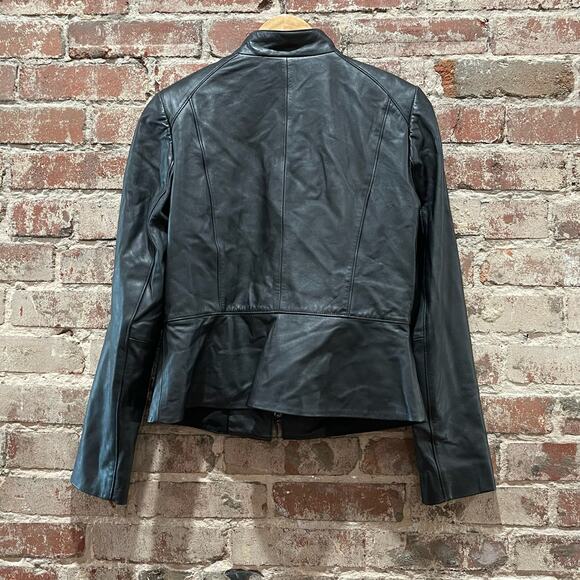 WHBM Gold Studded Black Leather Jacket Size Small - Picture 7 of 9